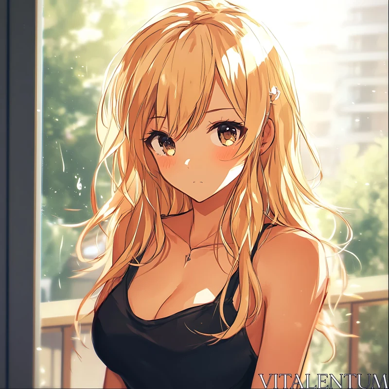 Serene Anime Girl in Sunlight AI Image