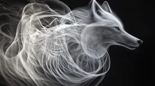 Monochrome Wolf Portrait with Smoke Effect