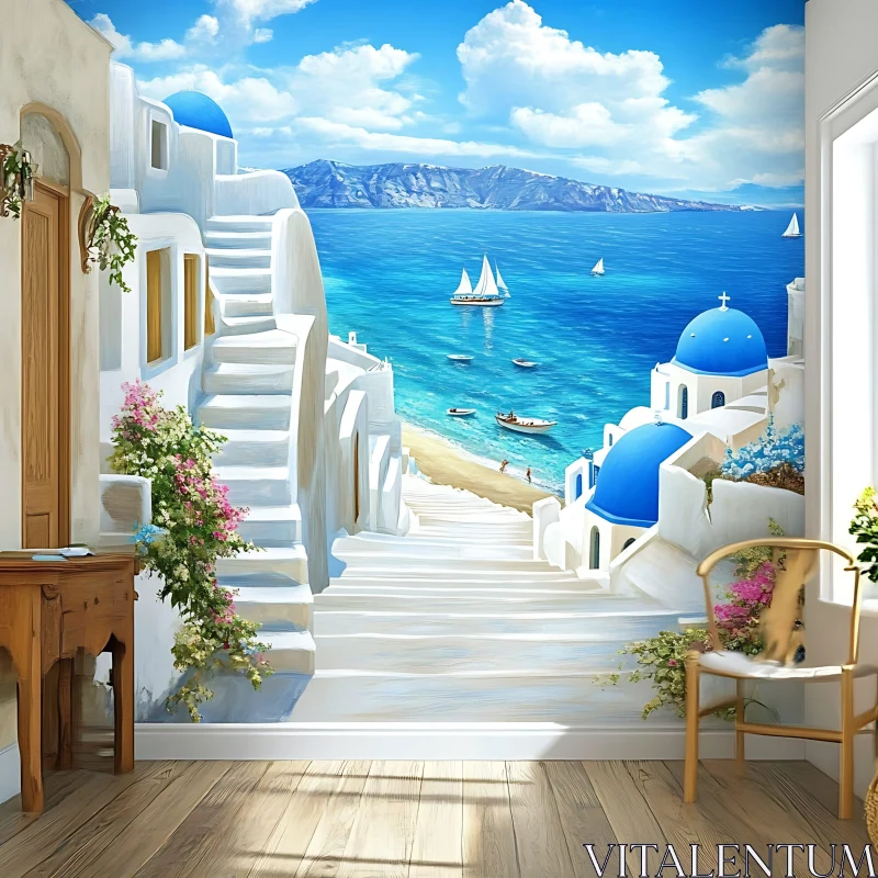 Aegean Dream: Santorini's White and Blue Vista AI Image