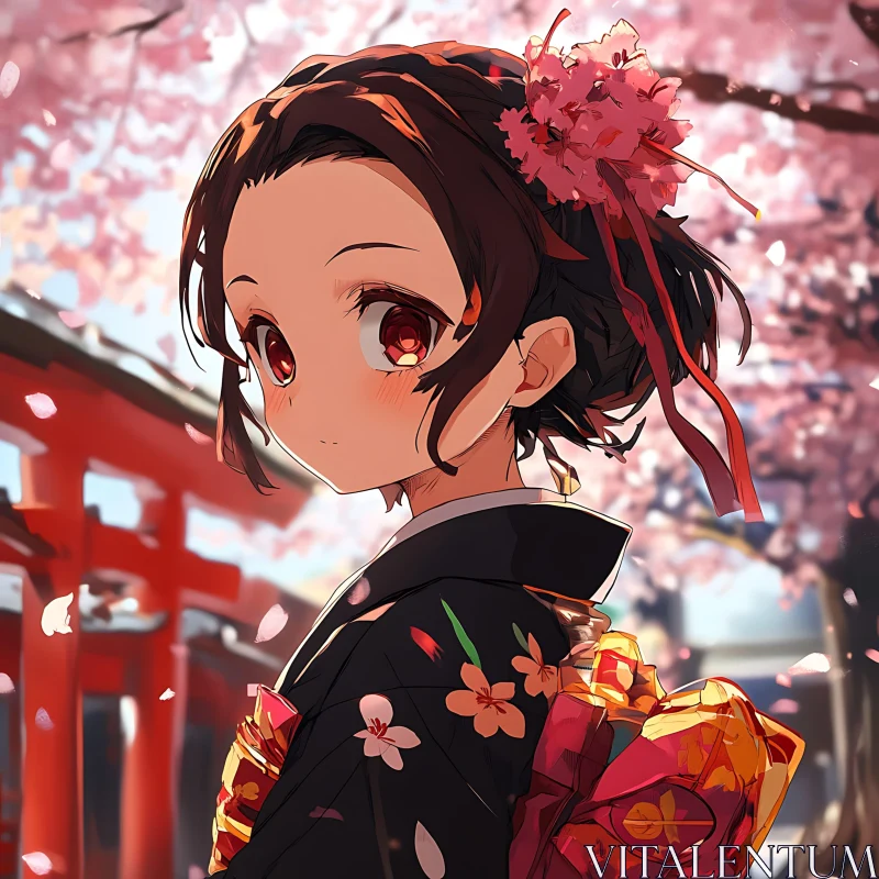 Traditional Japanese Anime Portrait AI Image