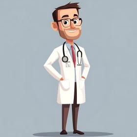 Cartoon Doctor with Stethoscope and White Coat