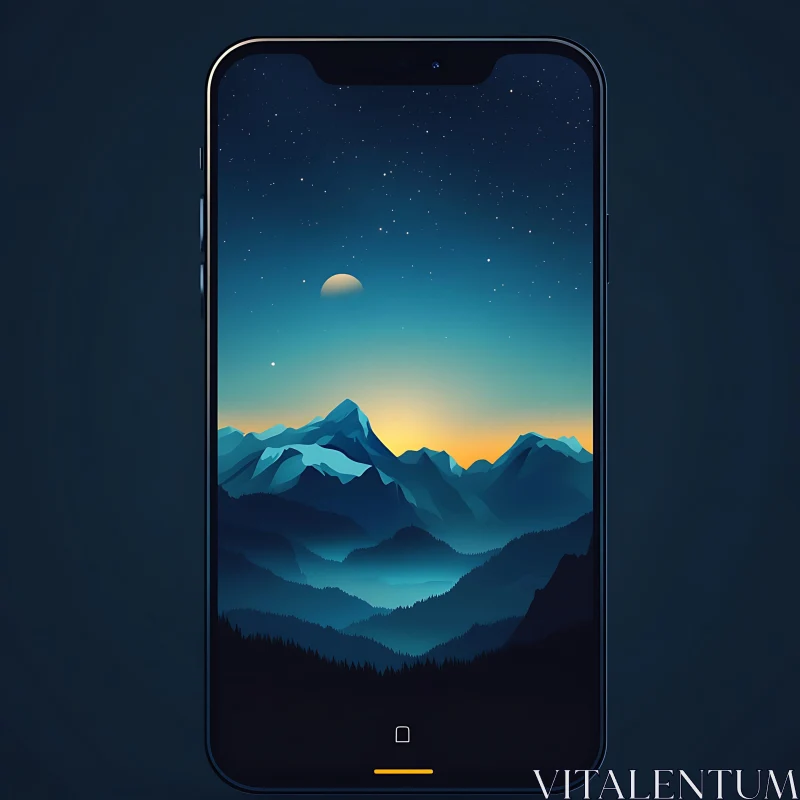 AI ART Mountain Range at Night Phone Display