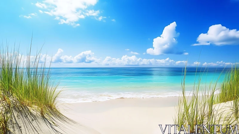 Tranquil Beach View with White Sand AI Image