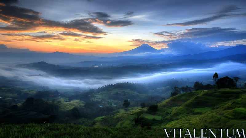 Foggy Hills at Dawn AI Image