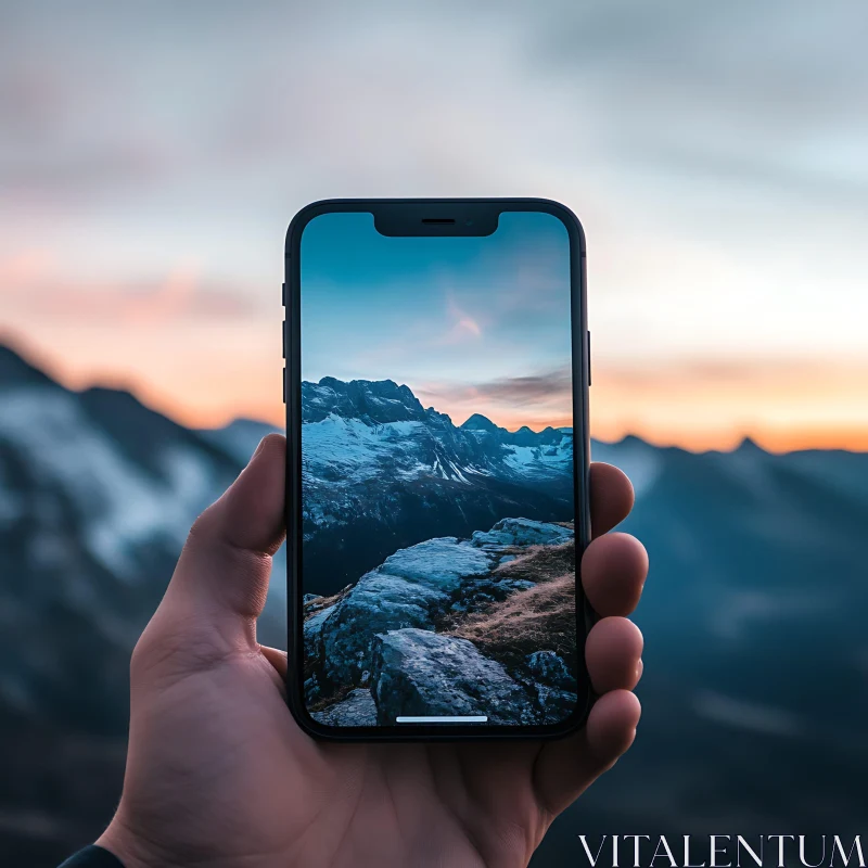 Mountain View on Mobile Screen AI Image