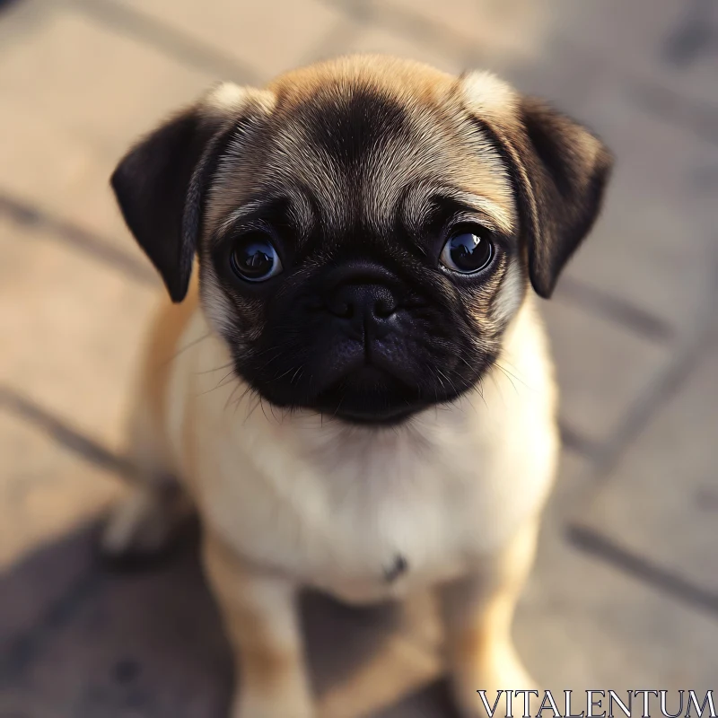 Cute Pug Puppy Looking Up AI Image