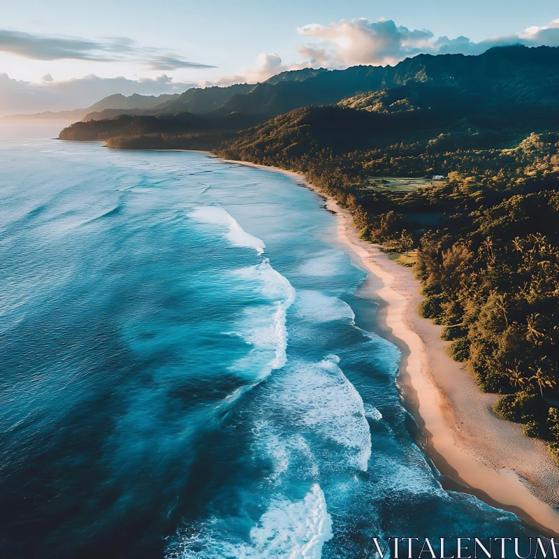 Ocean Waves and Coastal Mountain Scenery AI Image