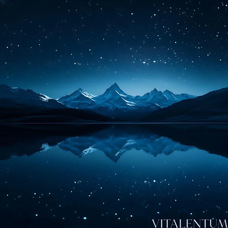 Night Sky Over Mountain Lake AI Image