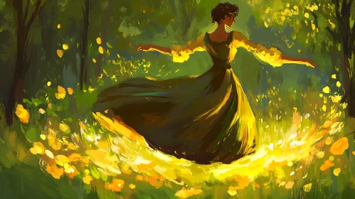 Lady in Floral Meadow Fine Art