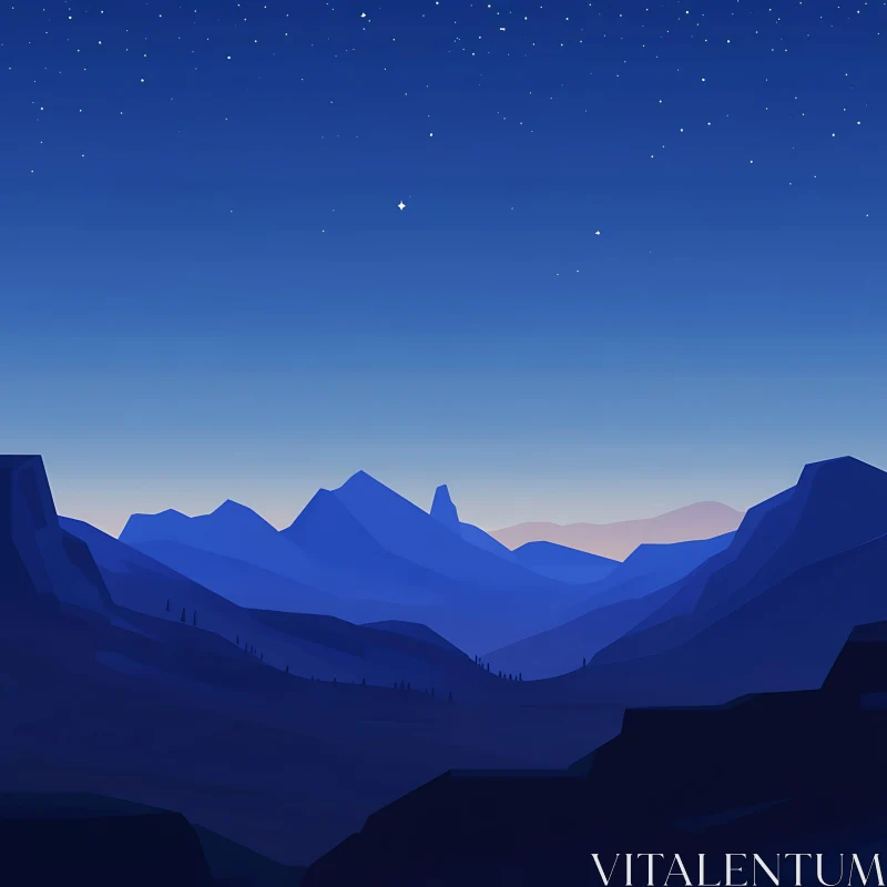 AI ART Blue Mountain Nightscape with Stars