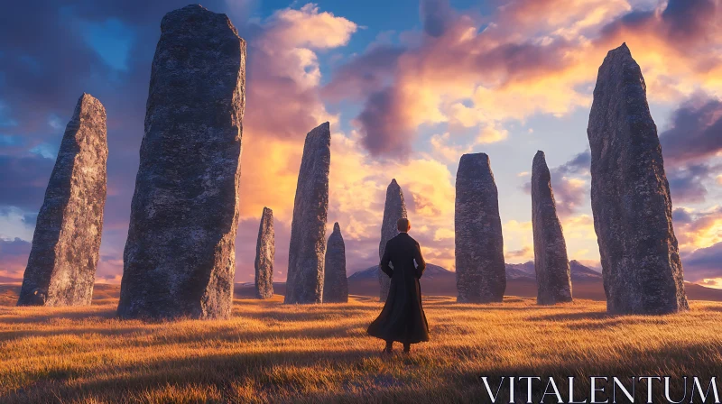 Stone Circle Sunset Contemplation AI Image