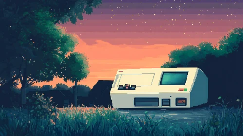 Retro Sunset Machine Landscape