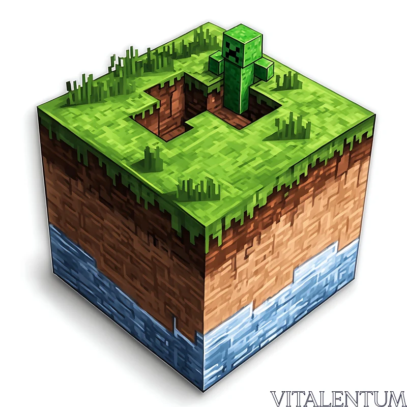 Voxel-Style Digital Art of Terrain Block AI Image