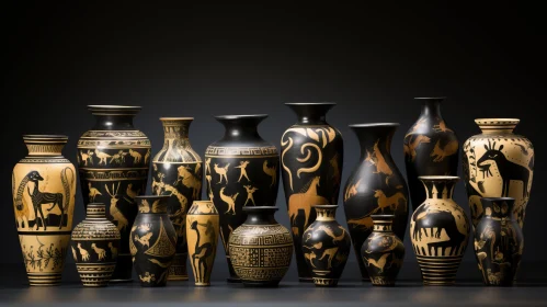 Ancient Styled Ceramic Vases with Animal Motifs