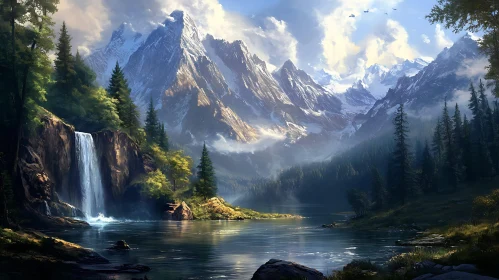 Picturesque Landscape with Mountains and Lake