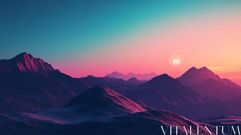 Mountain Sunset with Gradient Sky AI Image