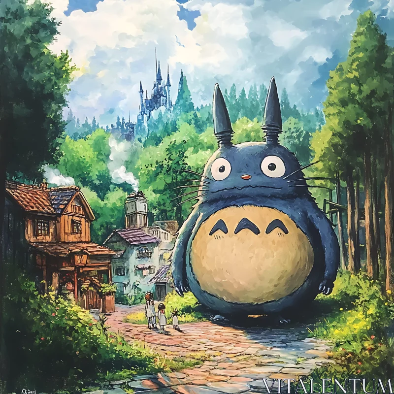 AI ART Totoro Adventure in a Forest Village