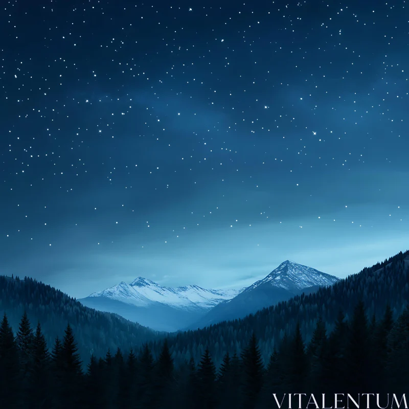 AI ART Peaceful Mountain View Under Stars