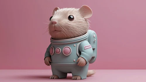 Space Hamster in a Cartoon Astronaut Outfit