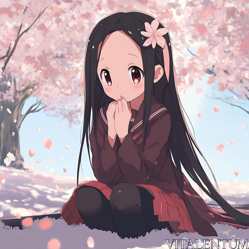 Serene Anime Scene with Sakura Blossoms AI Image