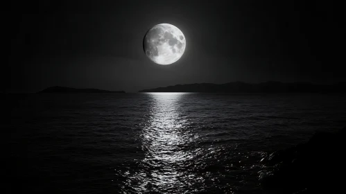 Nocturnal Sea Under Moonlight