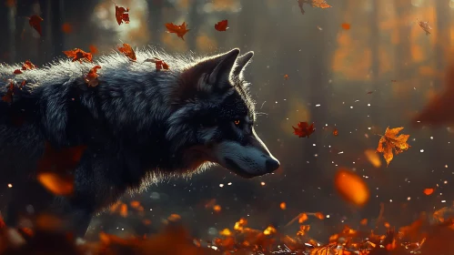 Lone Wolf in the Autumn Woods