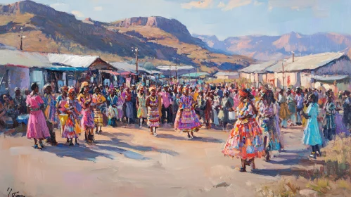 Colorful Gathering in African Village
