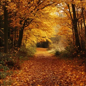 Golden Autumn Path in the Woods