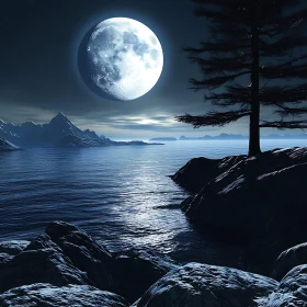 Tranquil Night Seascape with Moon