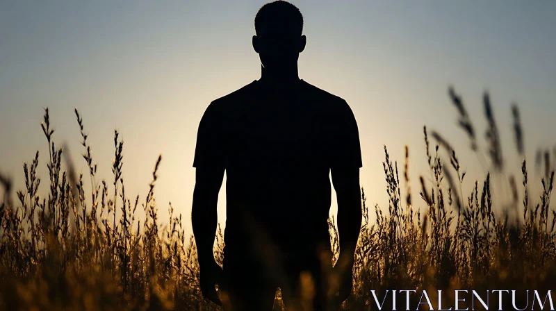 Man Silhouette in Field at Dusk AI Image