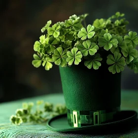 Four-Leaf Clovers in Green Hat