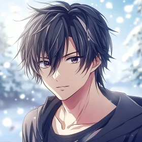 Snowy Winter Scene with Anime Character