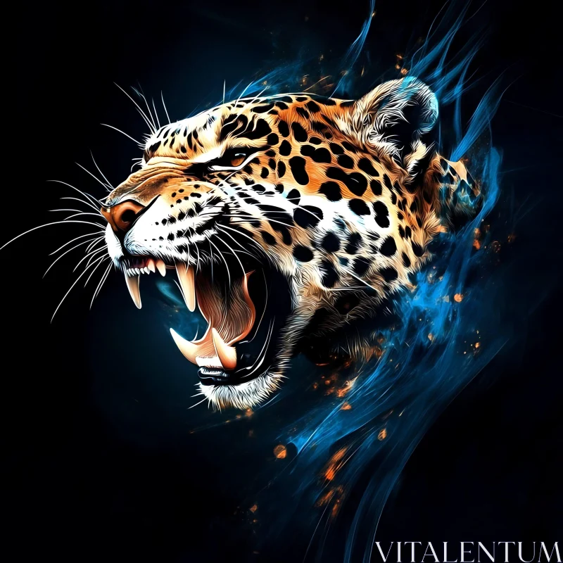 Fierce Leopard with Blue Energy AI Image