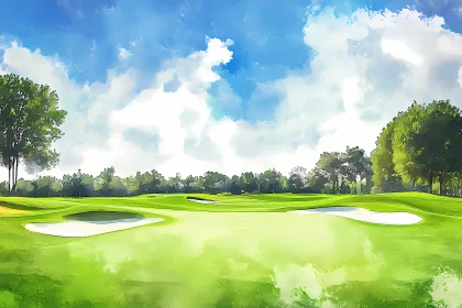 Serene Golf Course Landscape with Lush Greens , AI