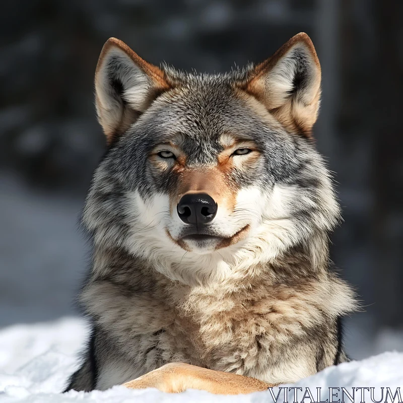 Calm Wolf in Snowy Wilderness AI Image