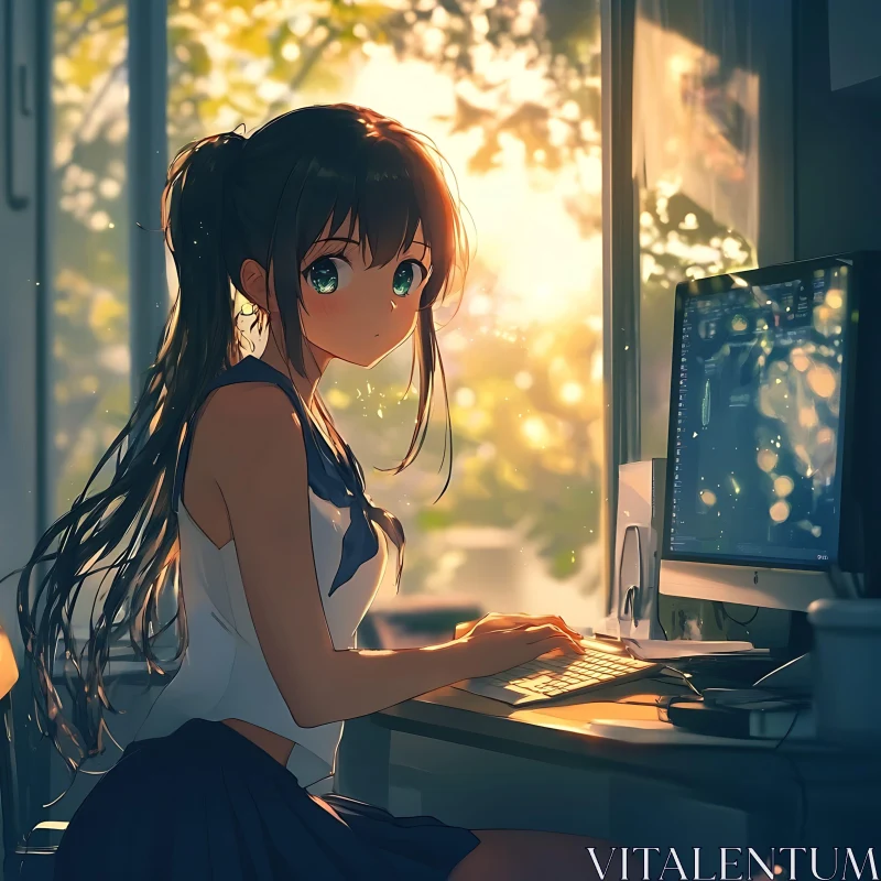 Anime Girl in Morning Light by the Window AI Image