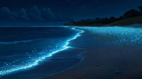 Glowing Seashore Under Starry Skies