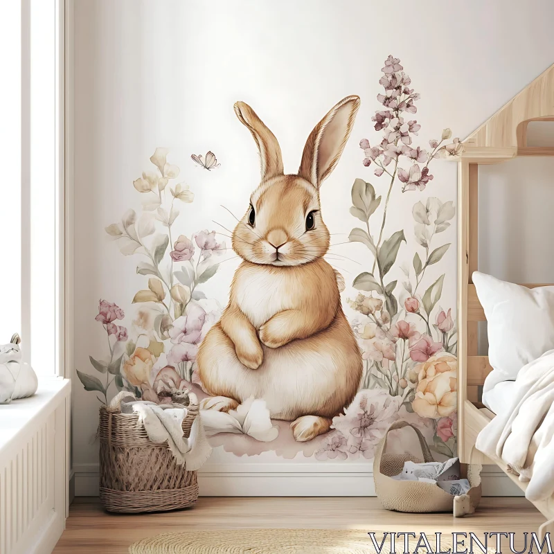 AI ART Whimsical Bunny Among Pastel Blooms