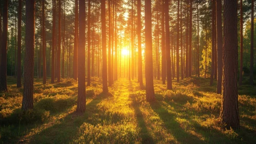 Golden Sunset Illuminating Forest