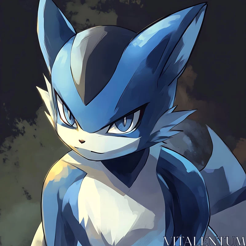 Blue Fox Anime Character with Intense Eyes AI Image