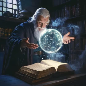 Wizard Casting Spell in Library