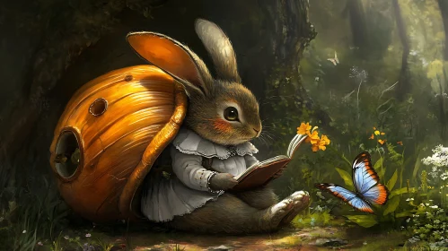 Rabbit Reading With Butterfly