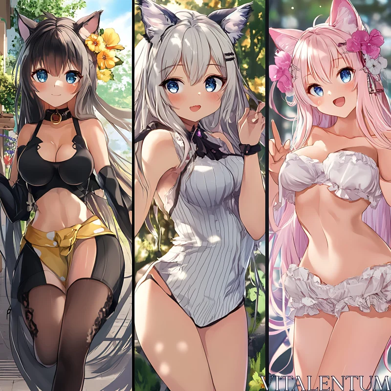 Anime Cat Girls Illustration AI Image