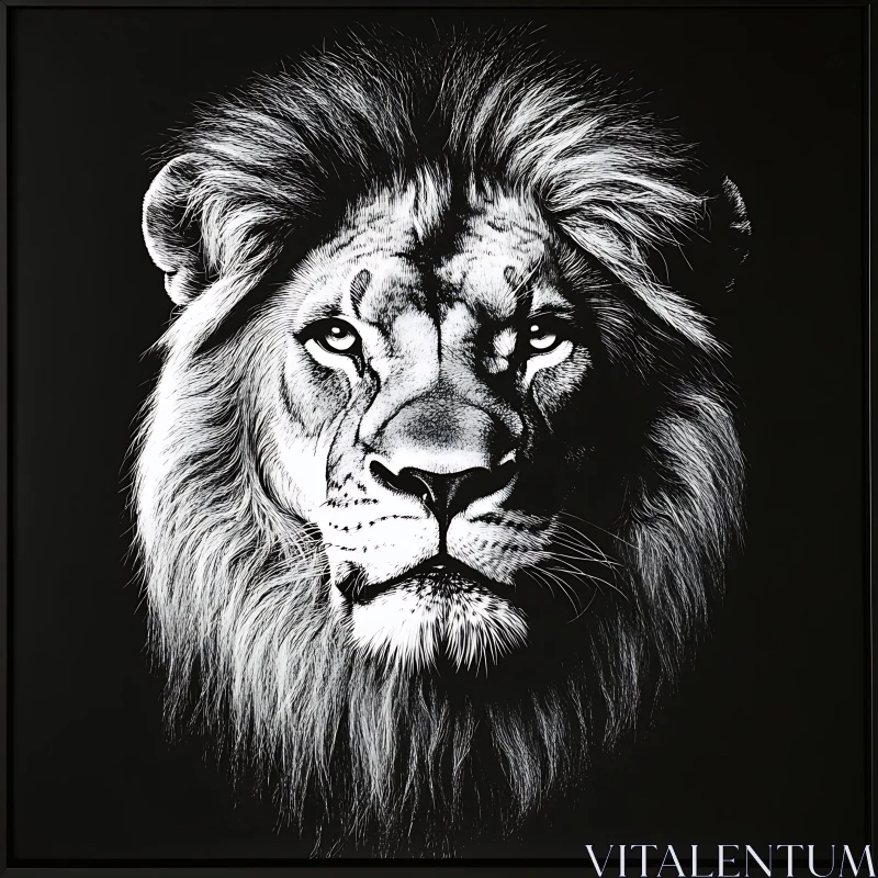 Black and White Lion Head Artwork AI Image