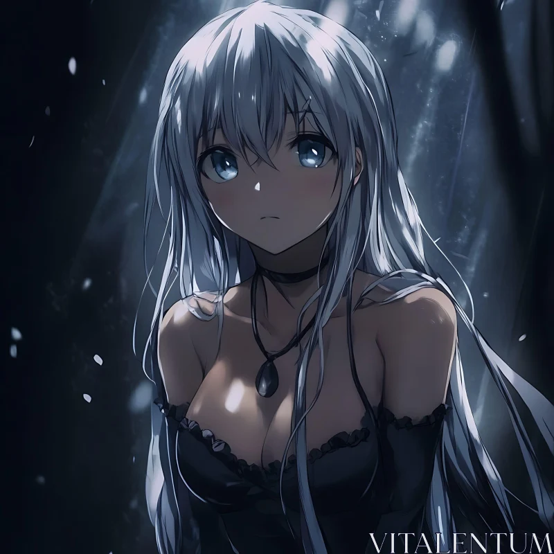 Silver-Haired Anime Girl in a Gothic Outfit AI Image