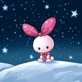 Cartoon Bunny on Snowy Hill
