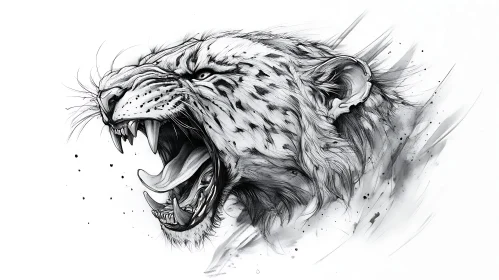 Angry Leopard Head Black and White