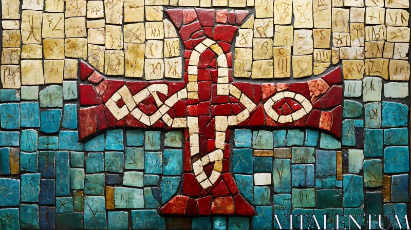 AI ART Mosaic Celtic Cross with Ancient Tiles