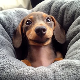 Cute Puppy Wrapped in Cozy Blanket