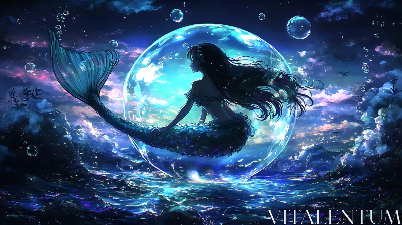 Mystical Mermaid in Moonlight AI Image